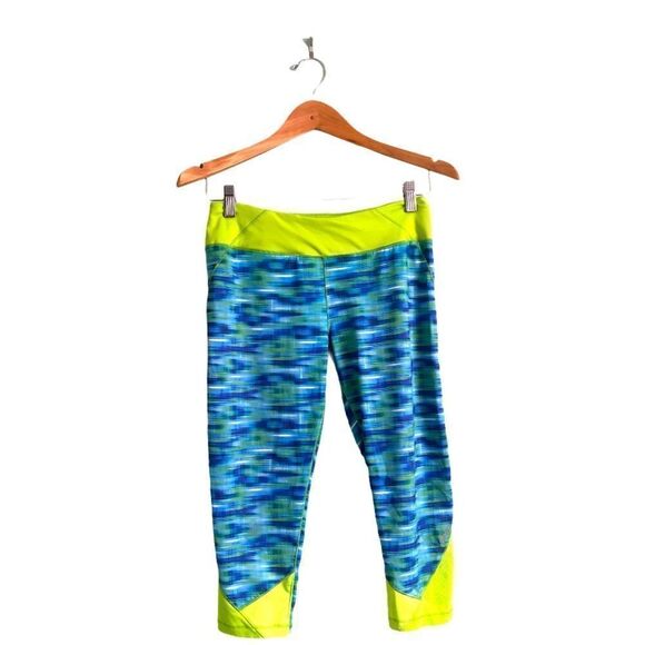 ASICS Blue & Green Cropped Leggings S - Picture 1 of 4